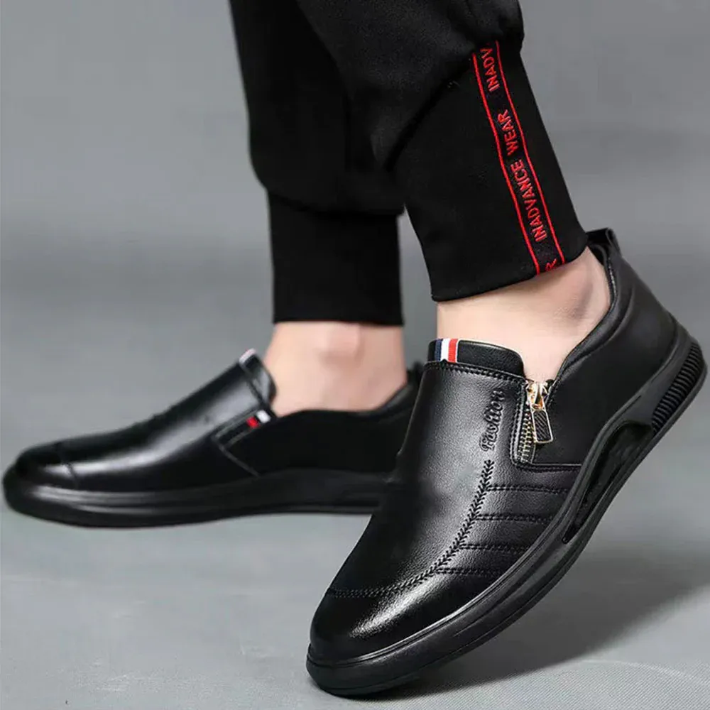 Olivoslindo Mocasines con cremallera de moda transpirable para hombres de estilo británico