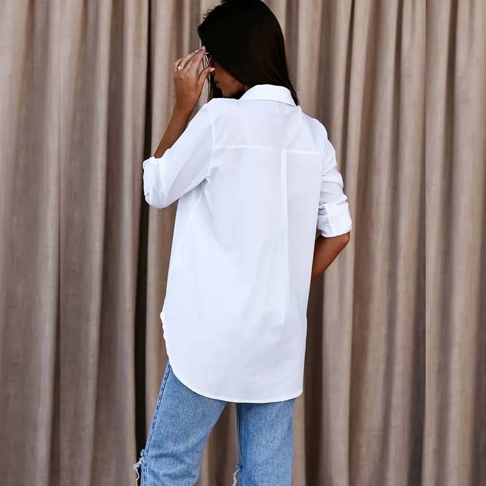 Women's V-Neck Button-Down Long Sleeve Casual Shirt