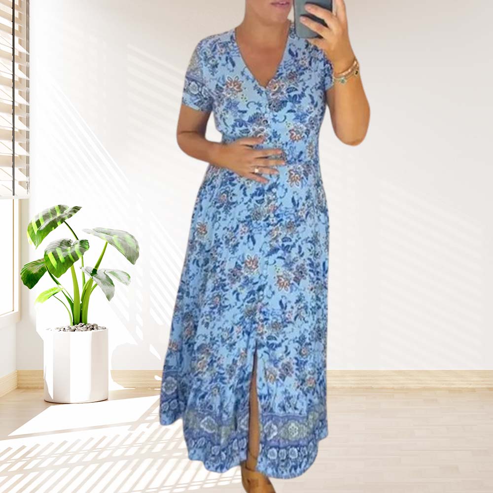 Stylish V-neck floral print dress