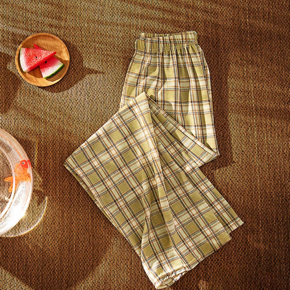 Women's casual plaid high waist wide leg pants