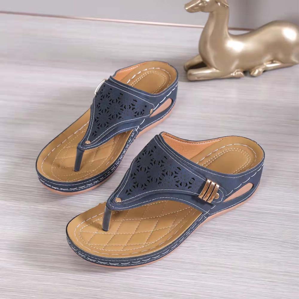 Sandalias de playa con cuña y chanclas retro para mujer