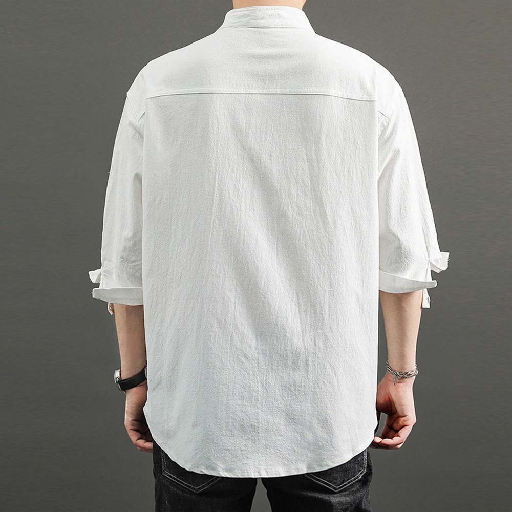 2024 Men's solid color casual cotton and linen shirt