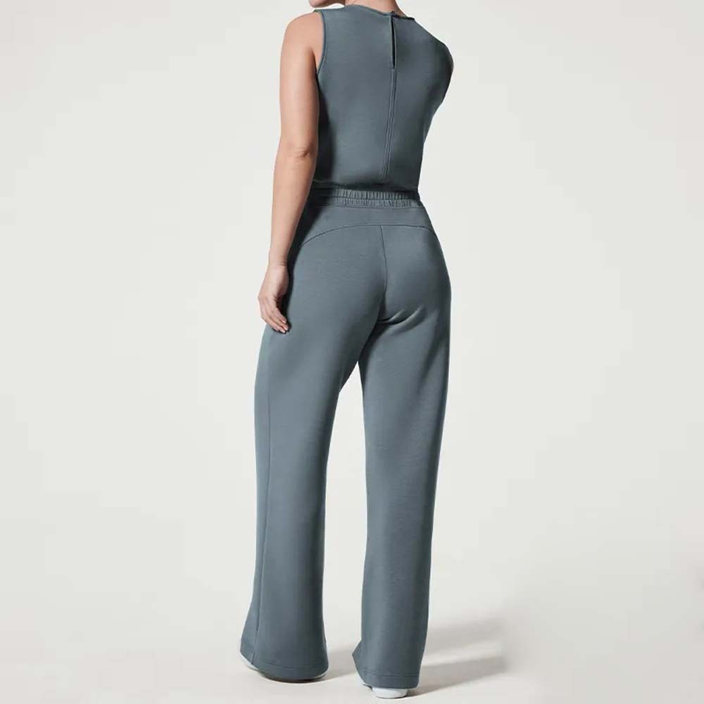 Spring and summer casual lace-up solid color sleeveless jumpsuit