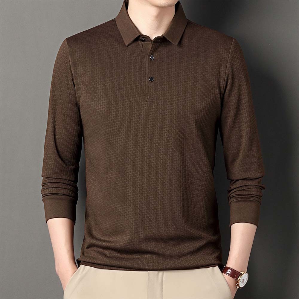 Smiledeer Fashionable Business Men's Long Sleeve Jacquard Polo Shirt