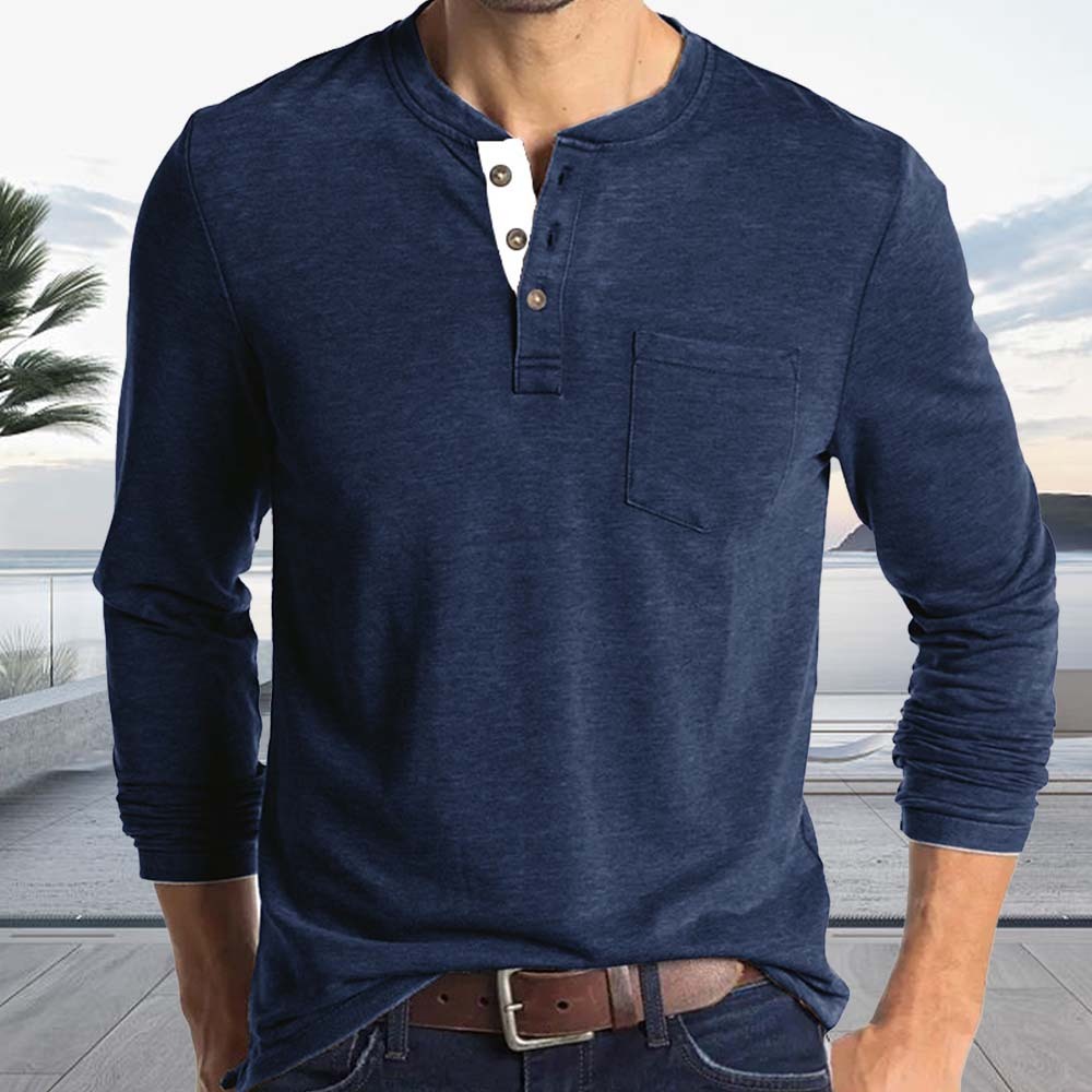Men's Comfort Henley Neck Long Sleeve Top T-Shirt
