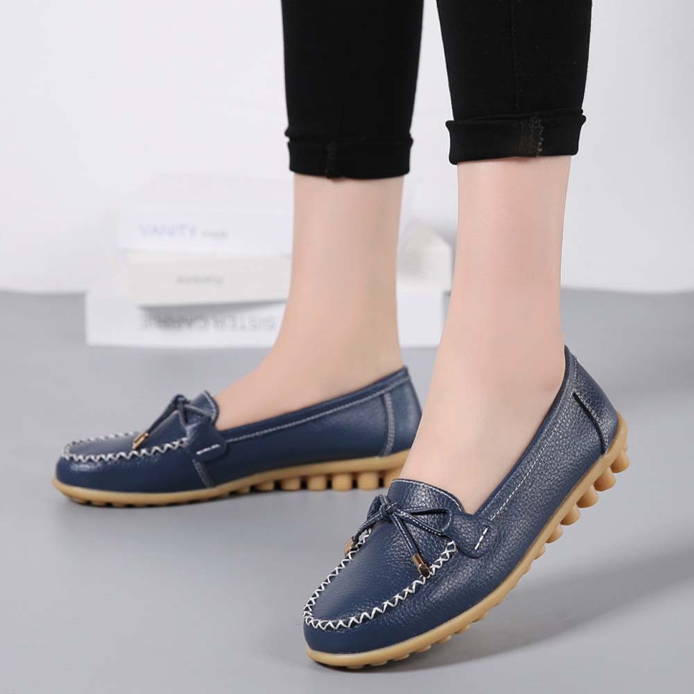 Mocasines de cuero con suela suave y transpirable para mujer Zapatos casuales