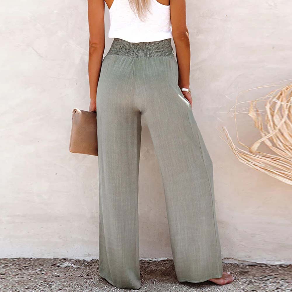 2024 Women’s Solid Color Cotton and Linen Wide Leg Pants