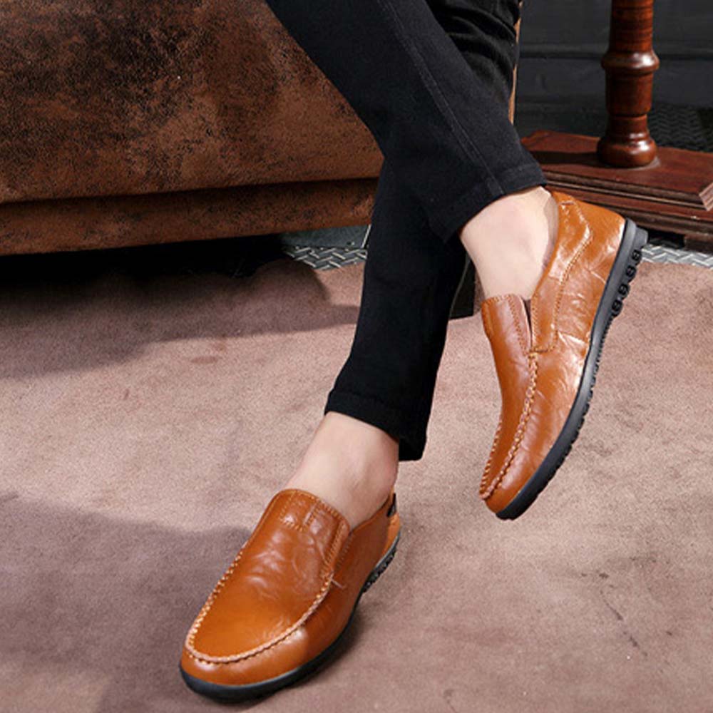 Zapatos casuales de cuero cómodos y sin cordones para hombre