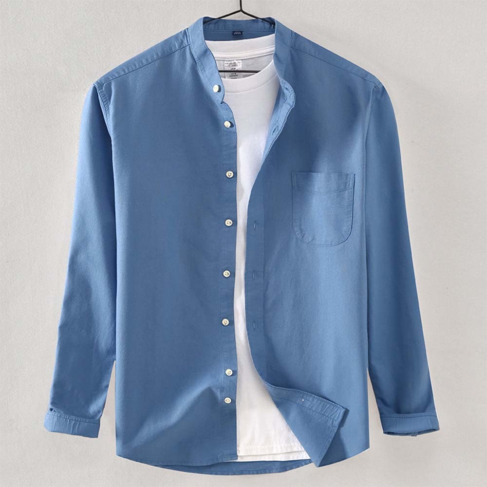 Smiledeer New Men's Cotton Oxford Anti-Wrinkle Stand Collar Long Sleeve Shirt