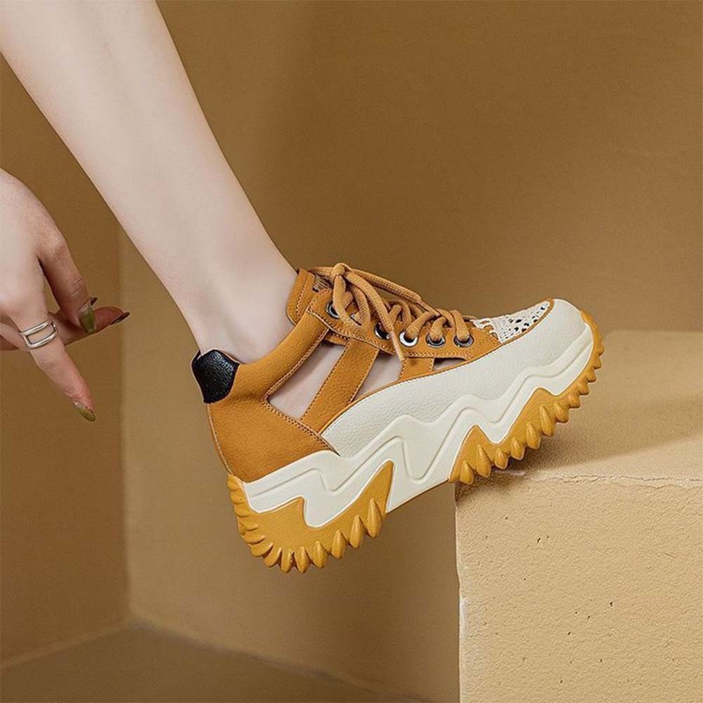 Smiledeer Women's comfortable thick-soled 7CM sneakers lace-up sandals