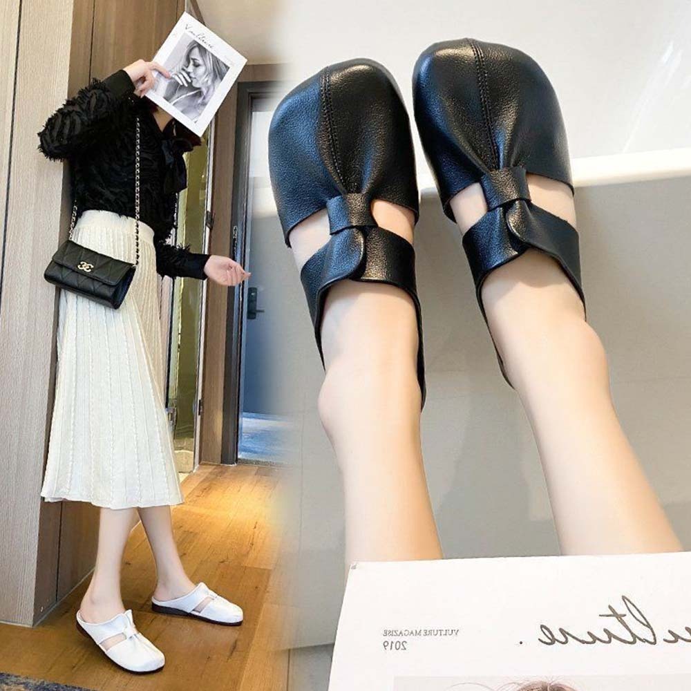 Hojanaranja Medias pantuflas mujer cómodas planas de piel