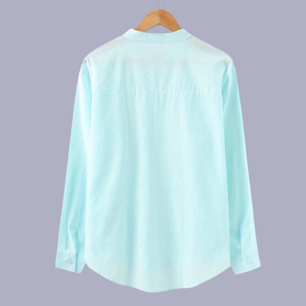 Men's Classic Cotton Half Open Collar Long Sleeve Top Henley