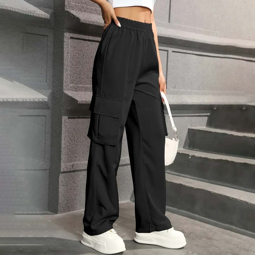 Women's casual high waist pocket straight pants