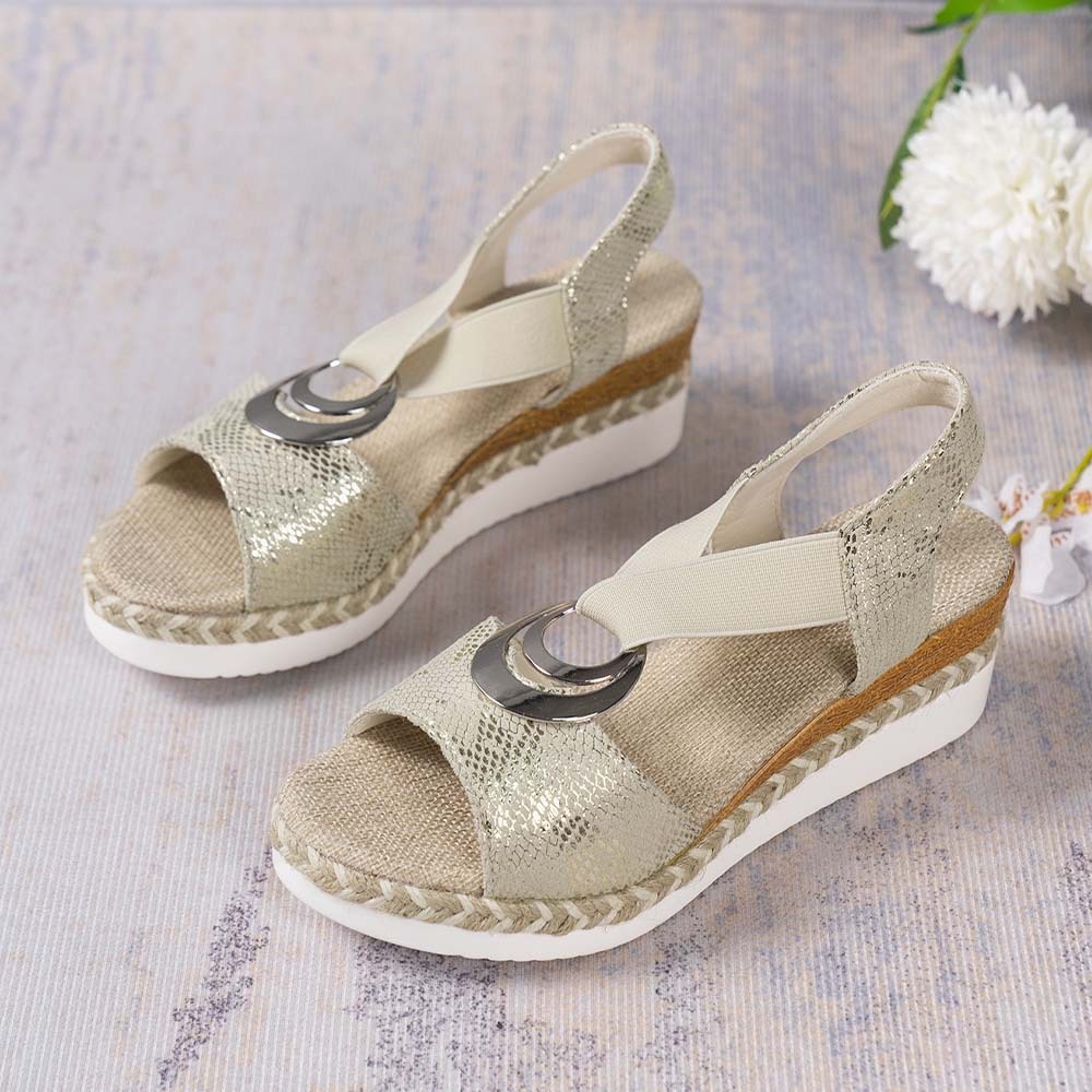 Sandalias de cuña romanas con punta abierta y suela gruesa para mujer