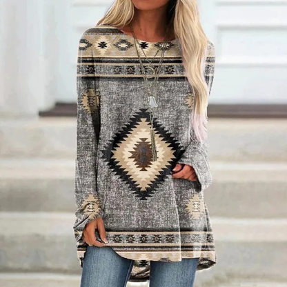 Olivoslindo Camiseta midi étnica de manga larga y cuello redondo