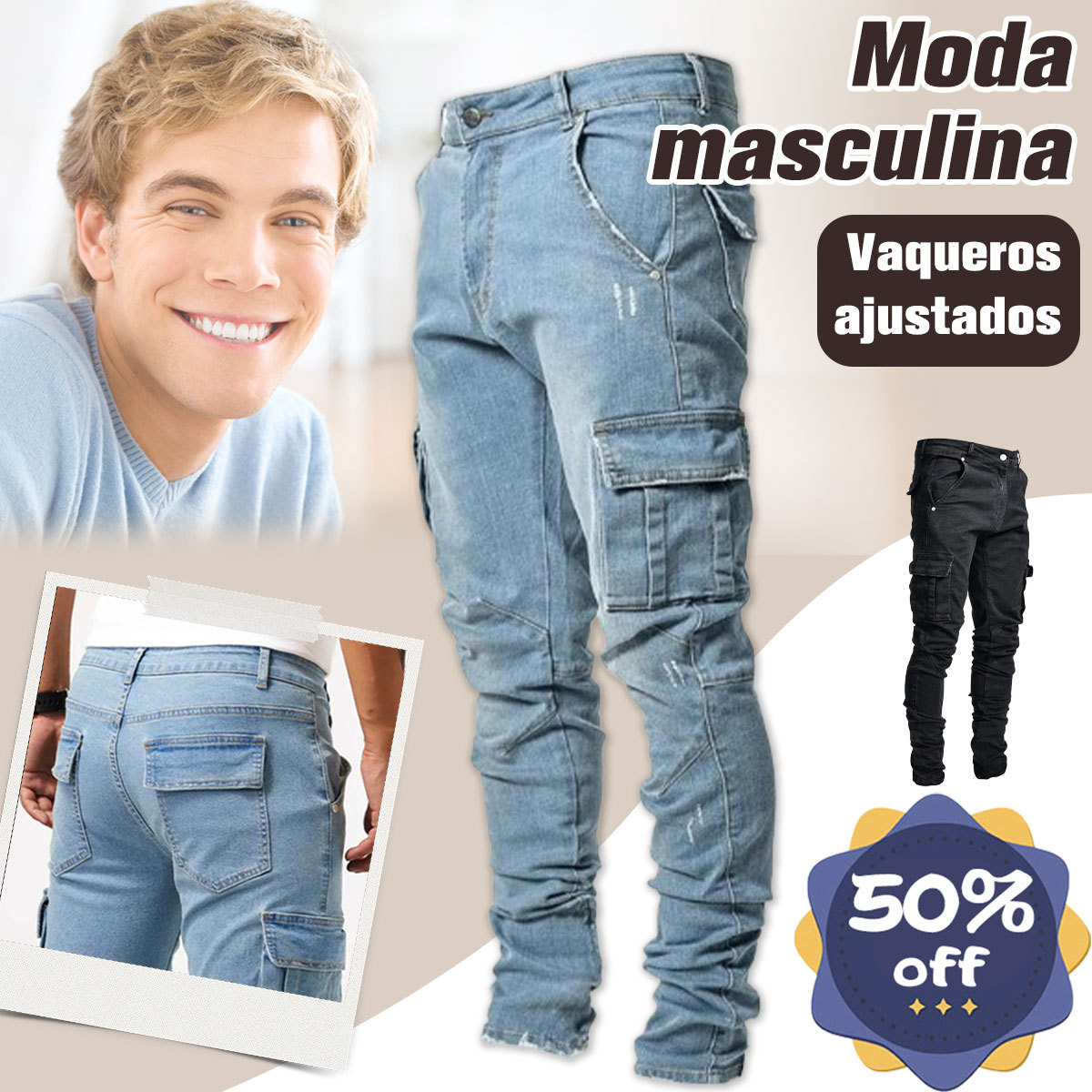 Vaqueros elásticos ajustados para hombre de nueva moda