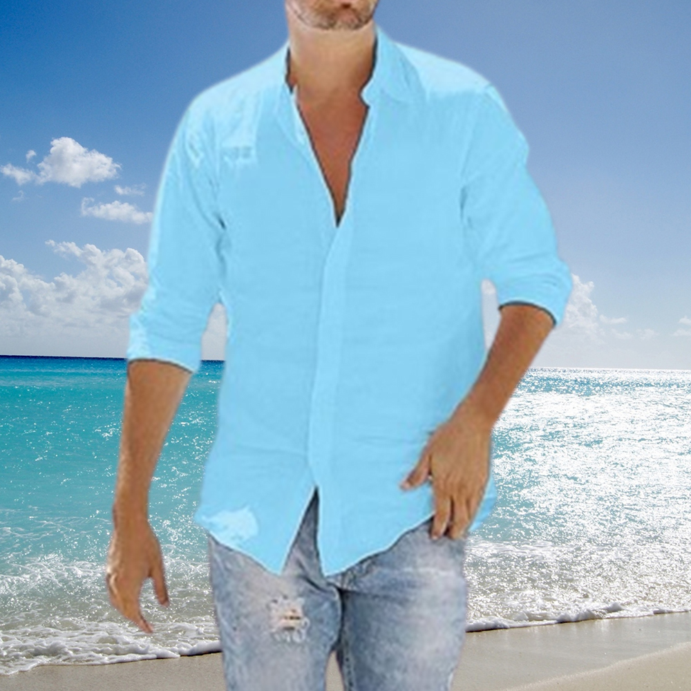 Olivoslindo Camisas sueltas de algodón y lino para hombre