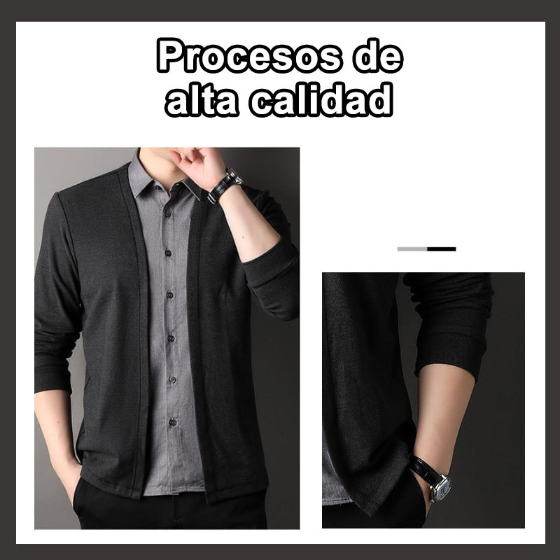 Cárdigan de punto camisa falsa de dos piezas para hombre