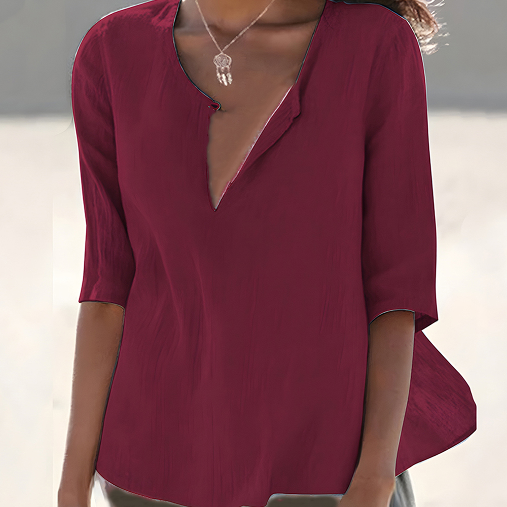 Olivoslindo Camisa de mujer de manga larga de lino y algodón de color liso