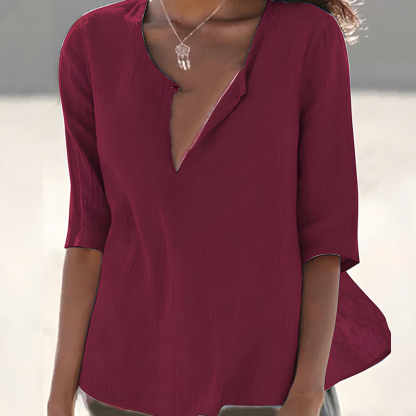 Olivoslindo Camisa de mujer de manga larga de lino y algodón de color liso