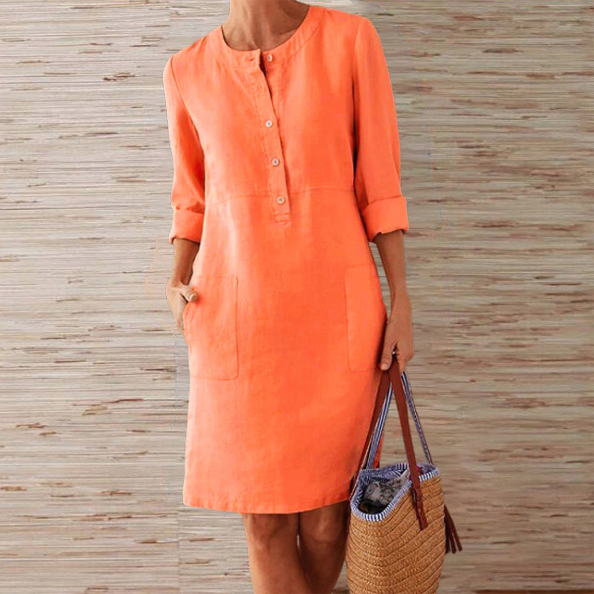 Olivoslindo Nuevo vestido monocolor de algodón y lino