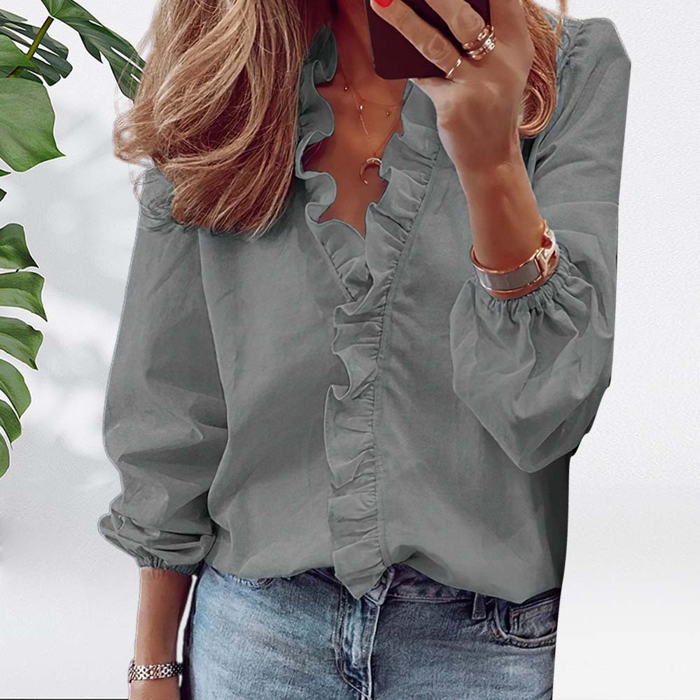 2024 Spring and summer new long-sleeved ruffle blouse