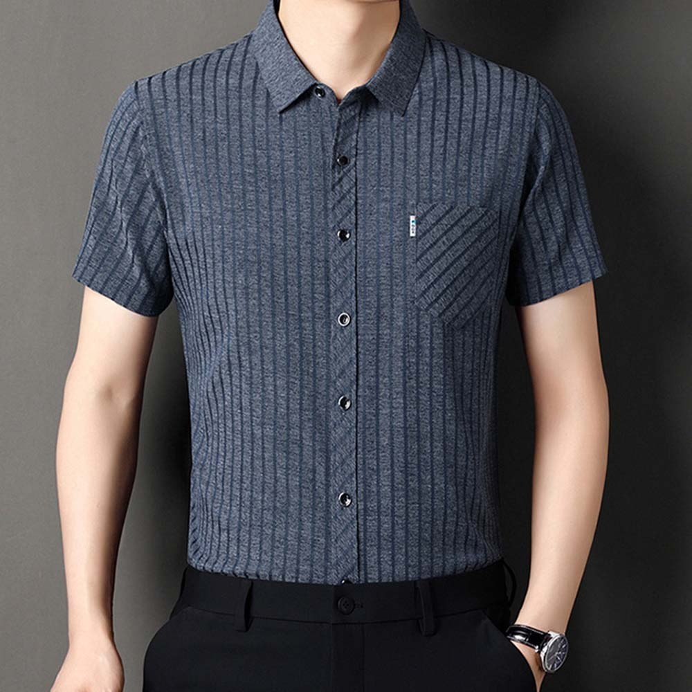 Camisa de manga corta a rayas con bolsillo suelto para hombre de verano 2024