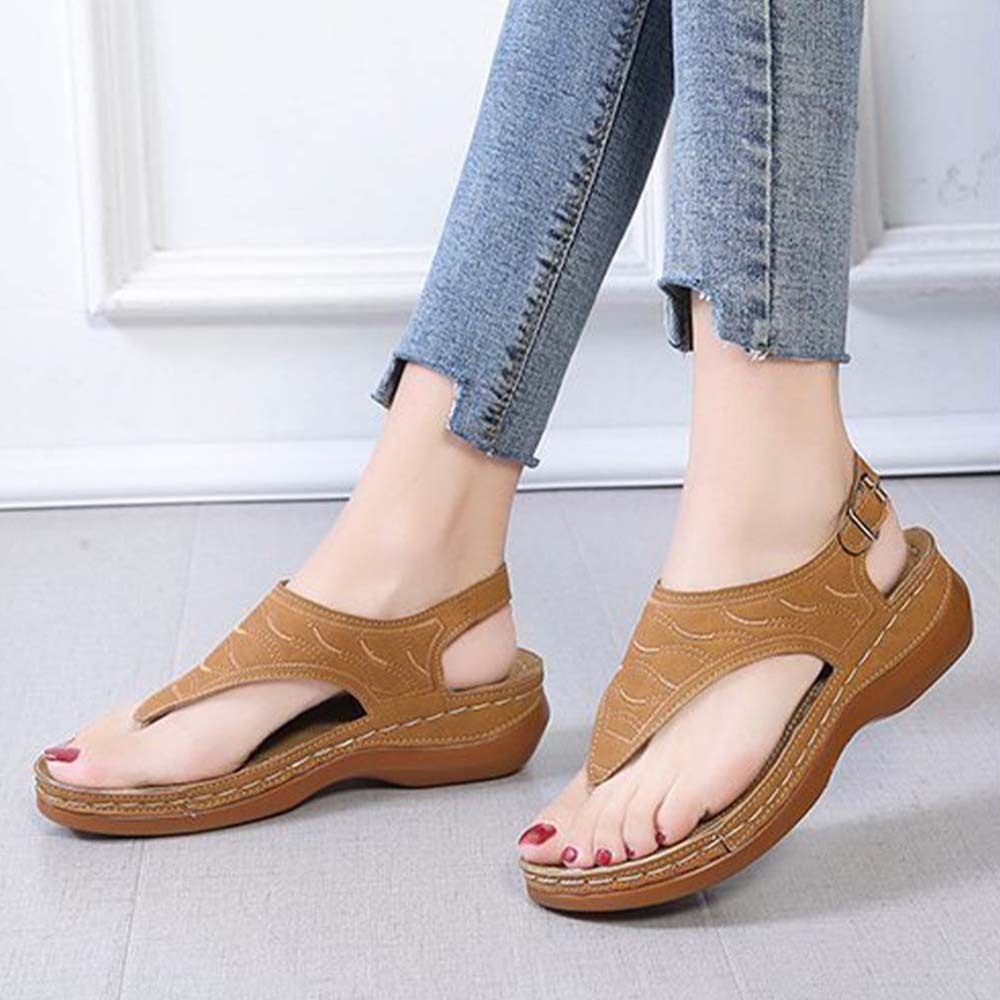 Hojanaranja Sandalias tipo chanclas de cuero suave y ajustable para mujer
