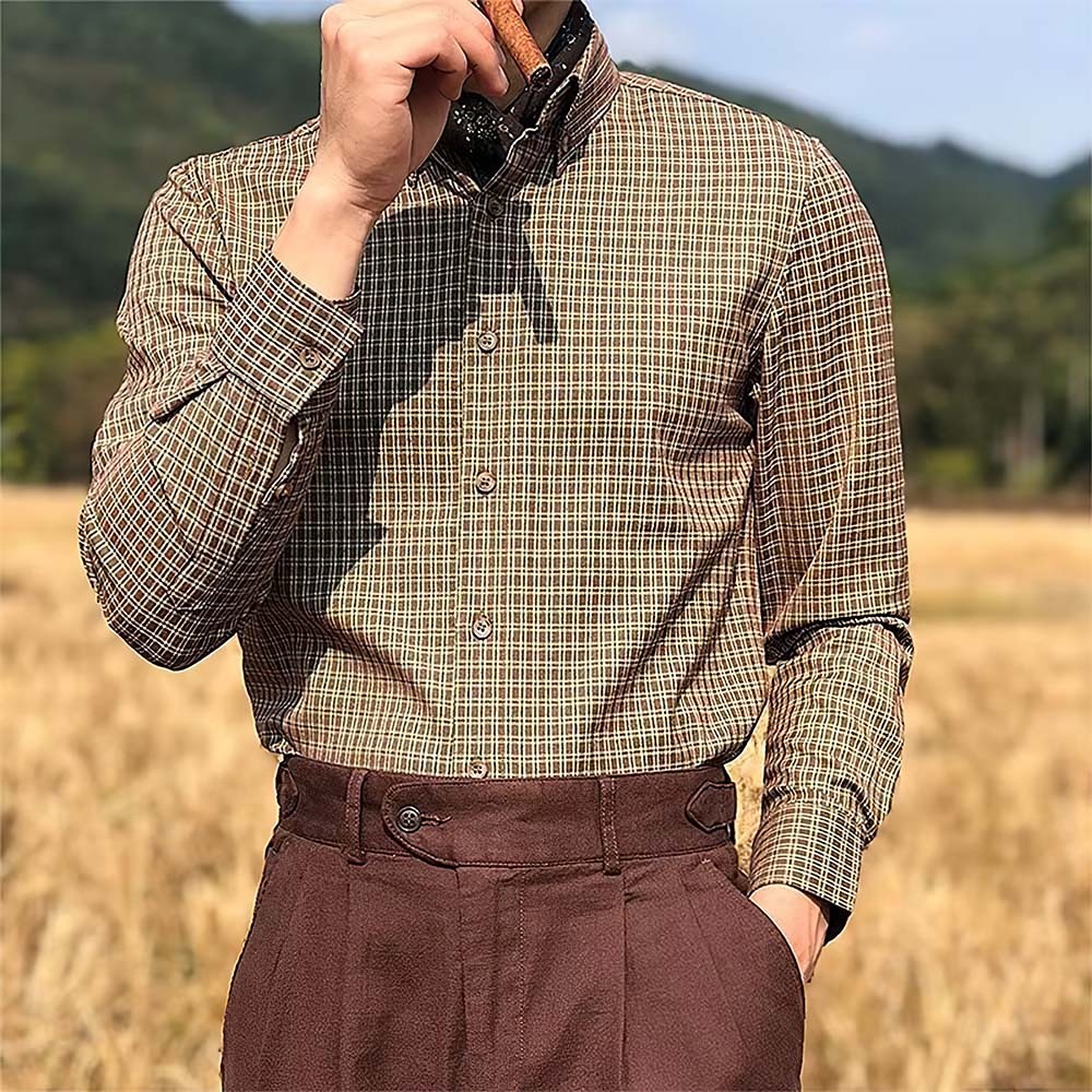 Camisa a rayas retro de primavera y otoño para hombre