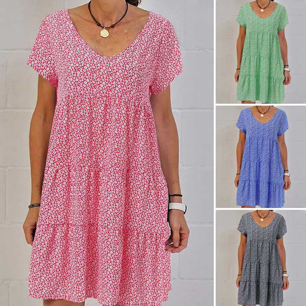 Olivoslindo Vestido floral de manga corta con cuello redondo