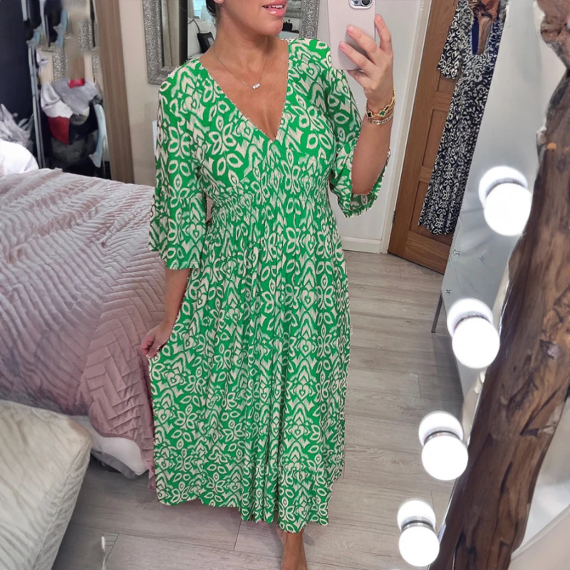 New Ladies Plus Size V Neck Floral Dress