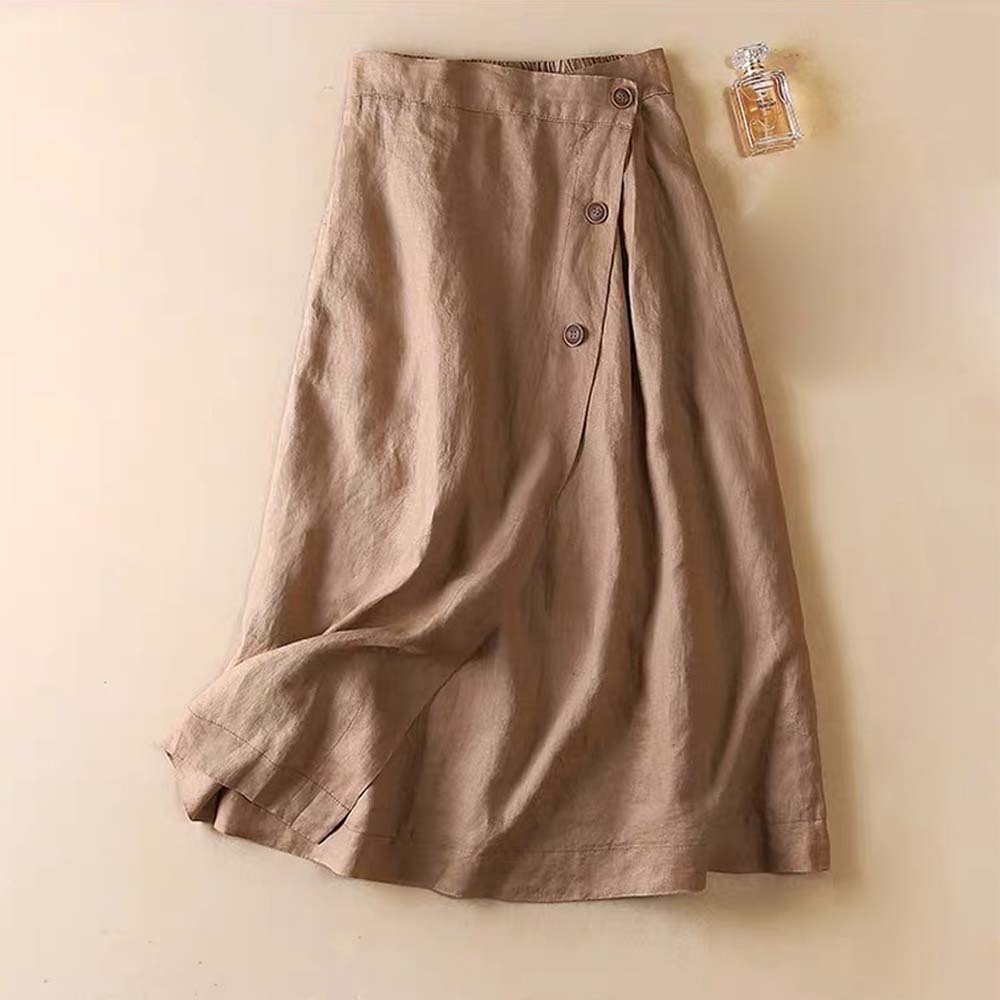 Falda con botones de lino transpirable y elegante para mujer