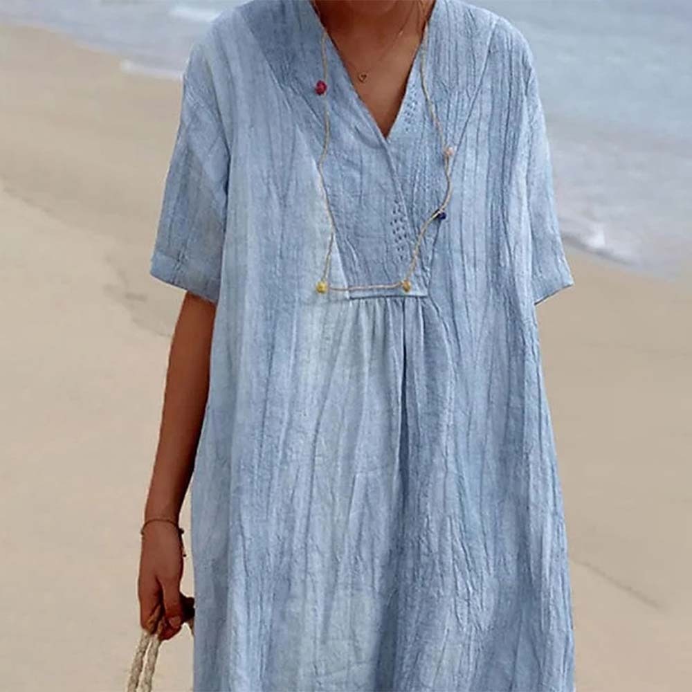Soft and comfortable V-neck cotton and linen dress