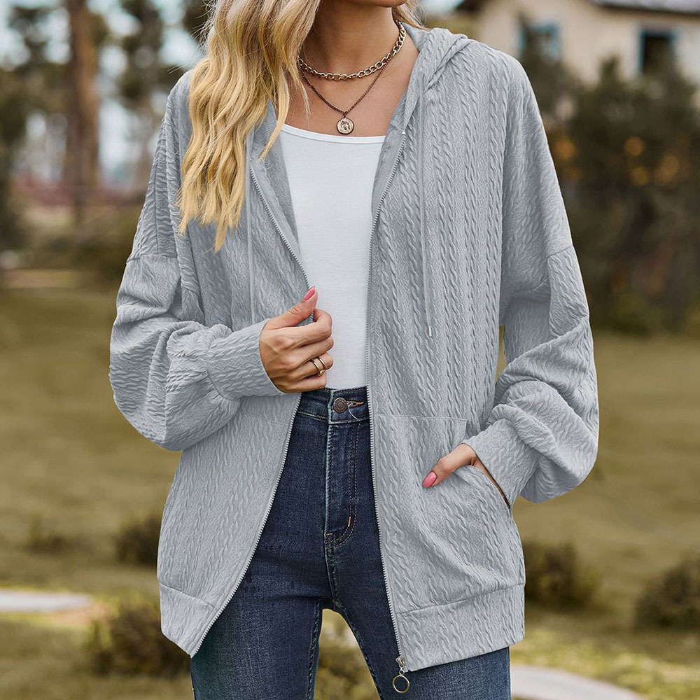 Olivoslindo Chaqueta con capucha holgada de manga larga con bolsillo de color sólido para mujer nueva de otoño e invierno