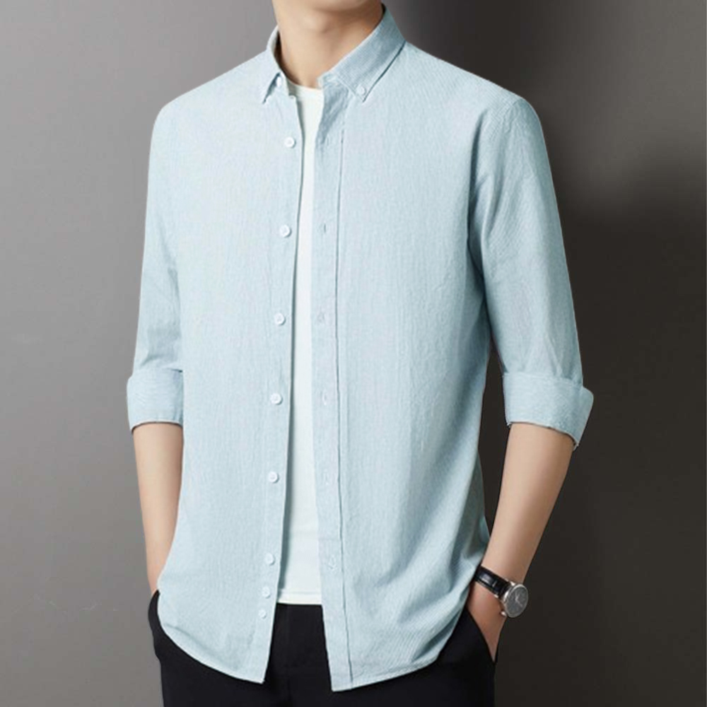 Smiledeer Men's comfortable cotton lapel striped long-sleeve shirt