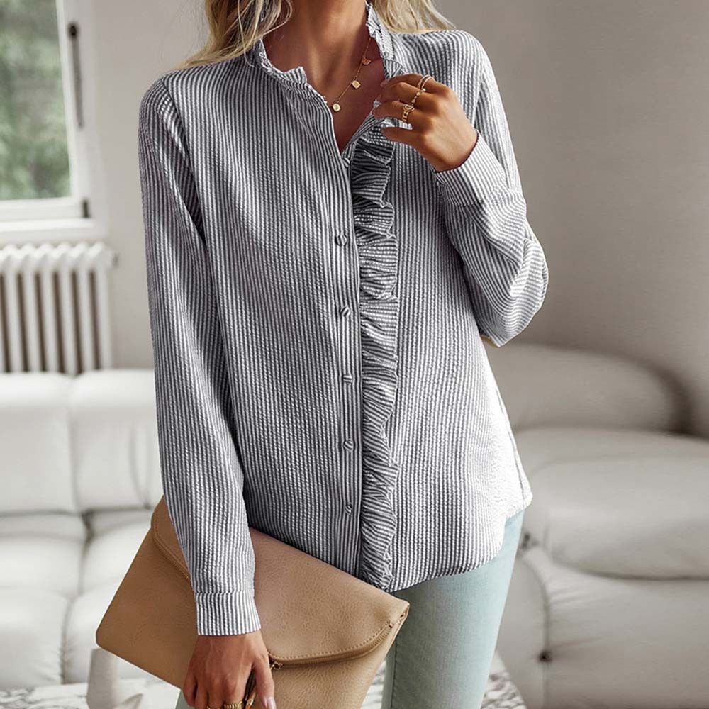2024 Spring new fashion women's striped long-sleeved shirt