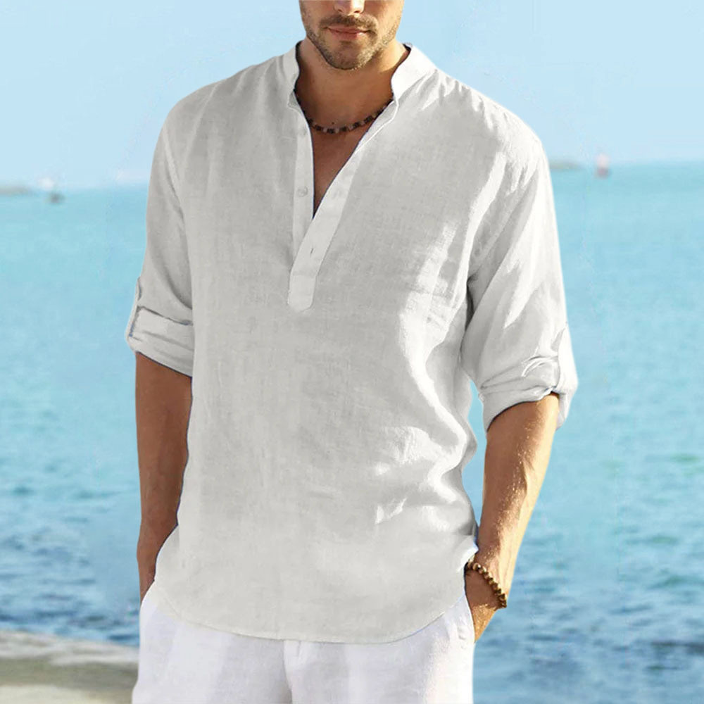 2024 Fashion New Men's Solid Color Cotton Linen Shirt