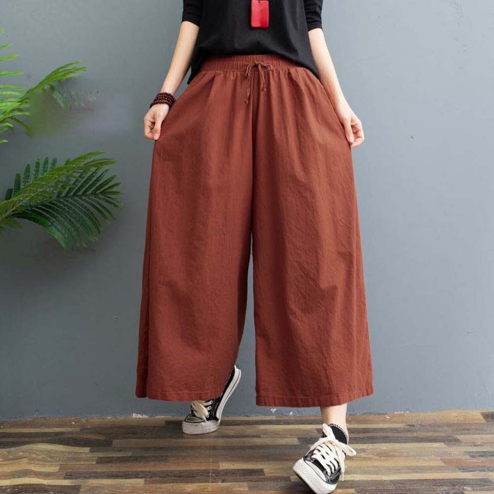 Pantalón ancho casual de algodón lavado para mujer