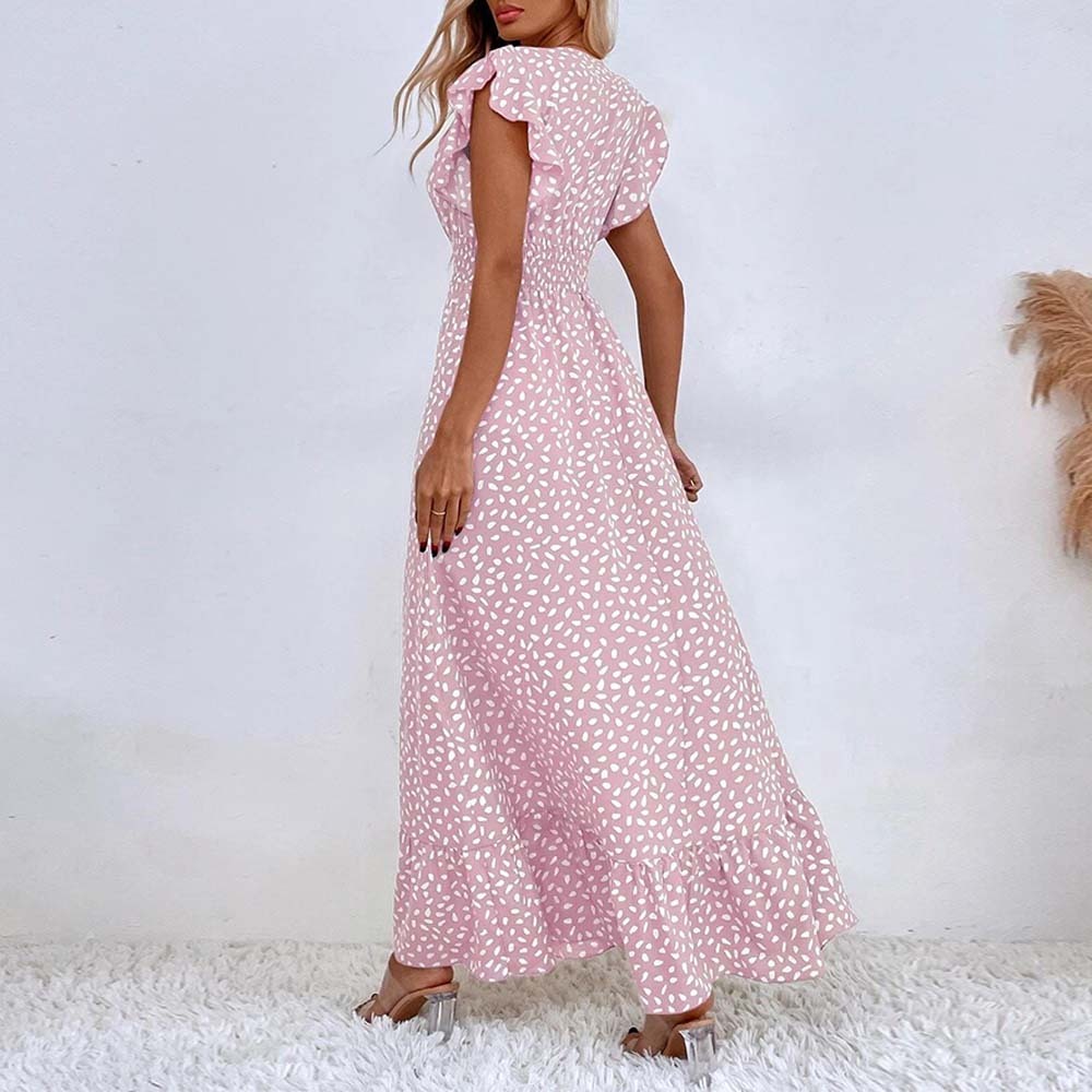 Women's Elegant V-Neck Ruffled Waist Dress