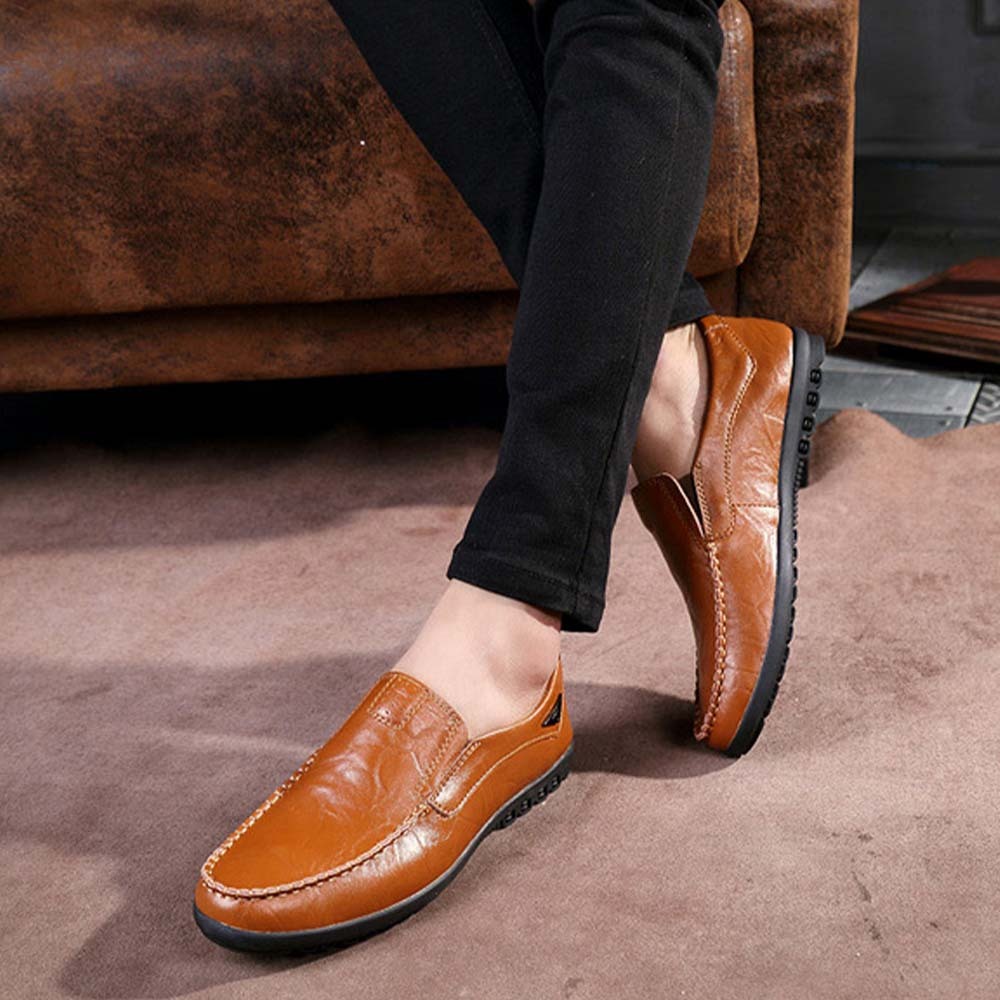 Zapatos casuales de cuero cómodos y sin cordones para hombre