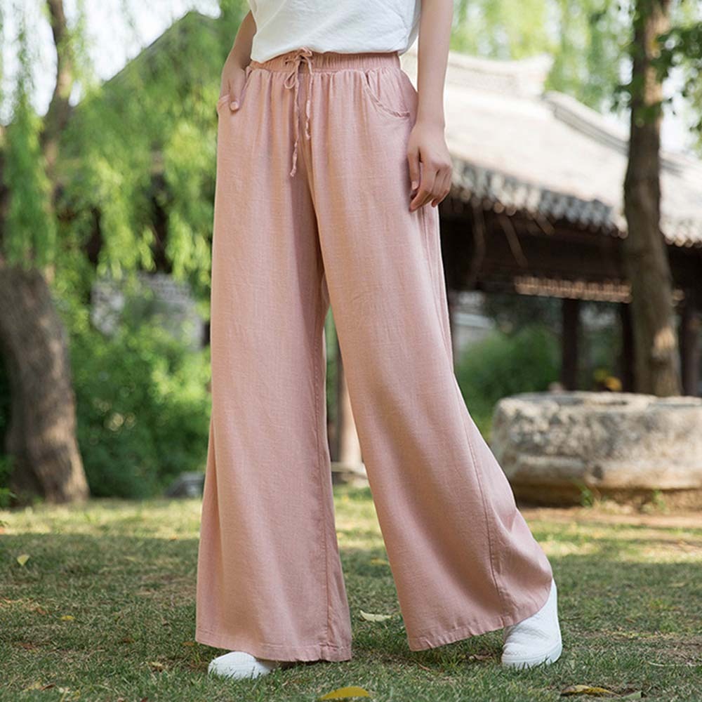 2024 Spring and summer women's retro linen wide-leg pants