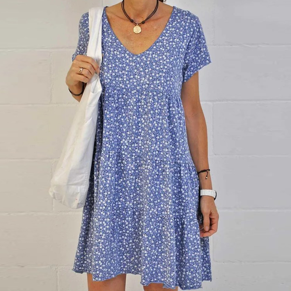Olivoslindo Vestido floral de manga corta con cuello redondo