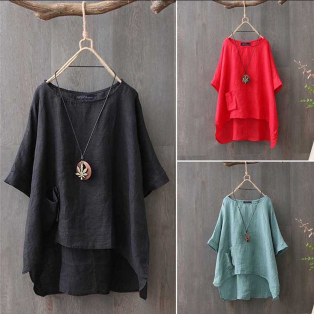 Summer Fashion Round Neck Irregular Pocket T-Shirt for Women