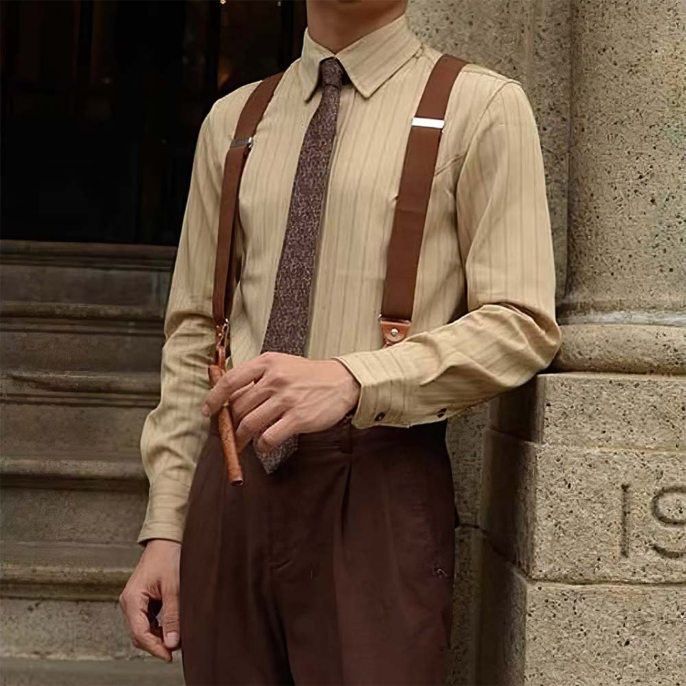 Camisa a rayas retro de primavera y otoño para hombre