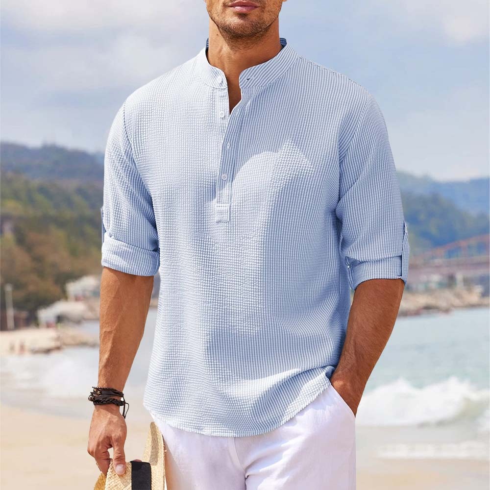 Nueva camisa a cuadros con cuello alto para hombre