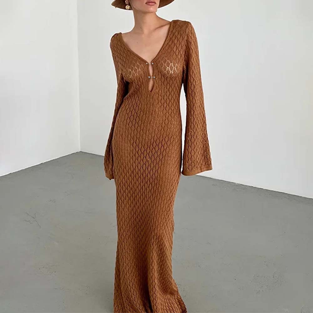 Hojanaranja Vestido de punto extralargo para mujer Ropa de protección solar para la playa