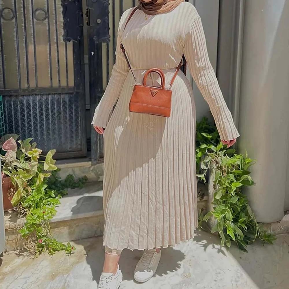 Fashion new long sleeve knitted midi dress