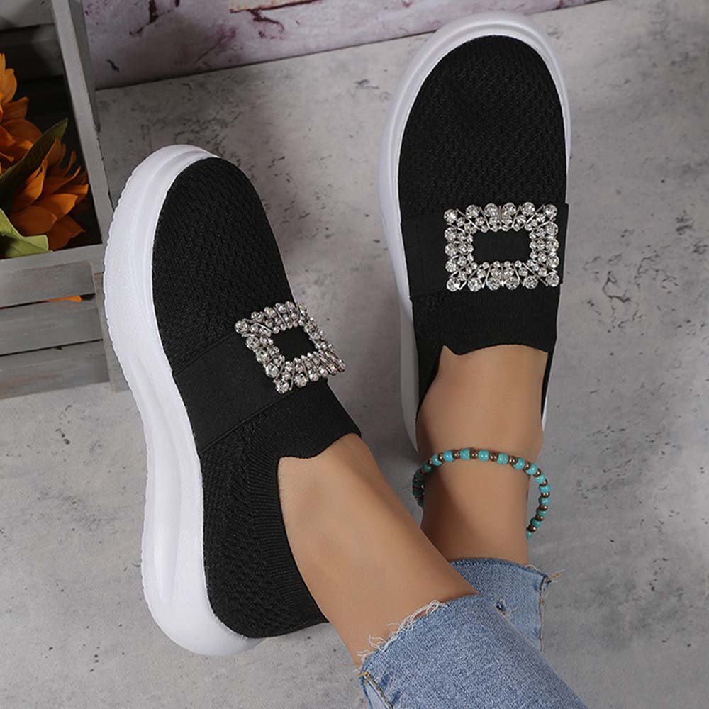 Zapatos de mujer sin cordones con diamantes de imitación y suela gruesa