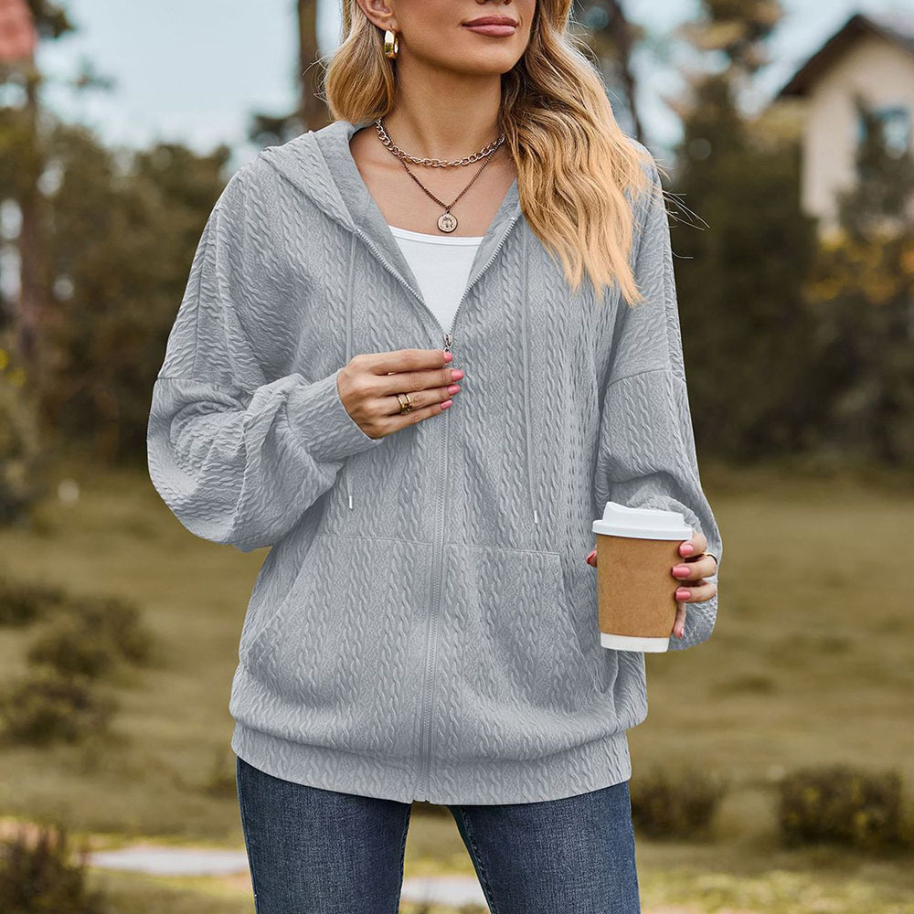 Olivoslindo Chaqueta con capucha holgada de manga larga con bolsillo de color sólido para mujer nueva de otoño e invierno