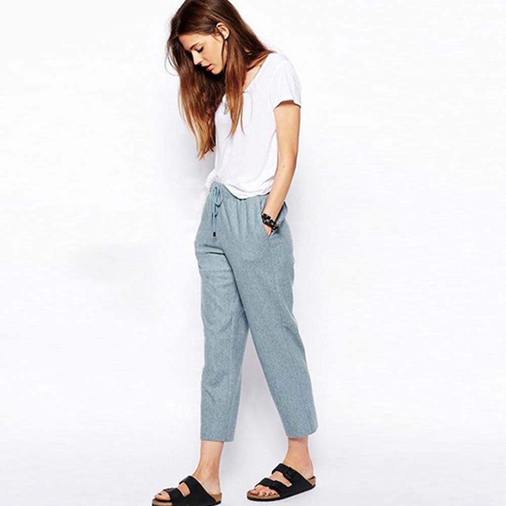 Pantalón de mujer holgado de algodón y lino, ligero y transpirable